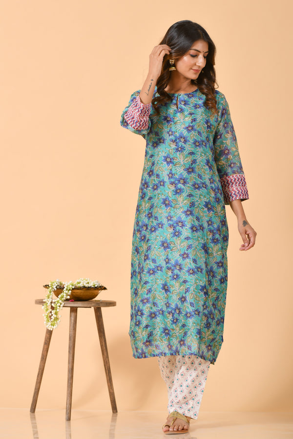 Falak by Fabric Lane Aqua Blue Chanderi Suit Set (6838210887779)