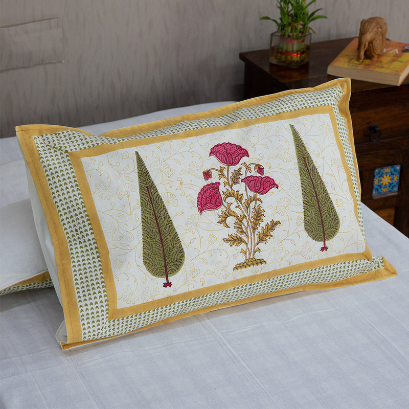Cotton Pillow Cover Pink Brown Floral Boota Block Print (6668358156387)