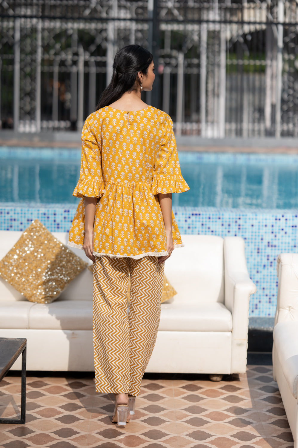 Cotton Halo Yellow Top With Yellow Pant Set