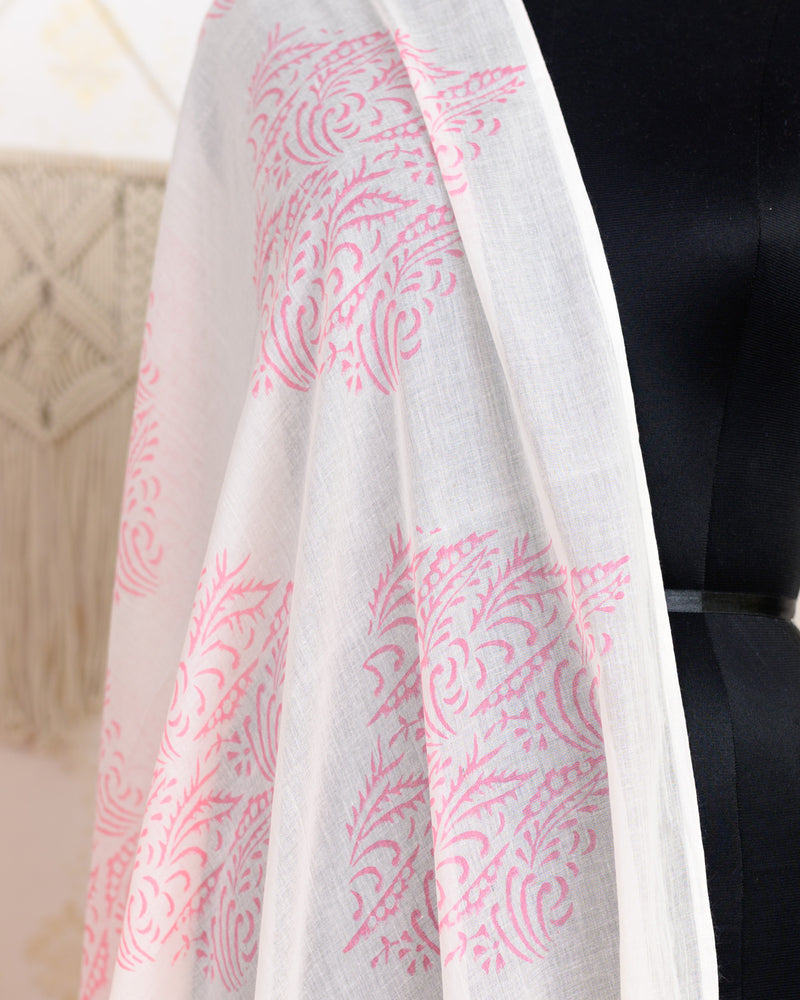 Cotton Unstitched Suit Cotton Dupatta Yellow Pink Booti Block Print 1 (6741644836963)