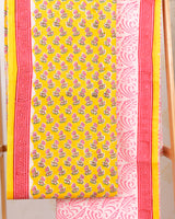 Cotton Unstitched Suit Cotton Dupatta Yellow Pink Booti Block Print 1 (6741644836963)