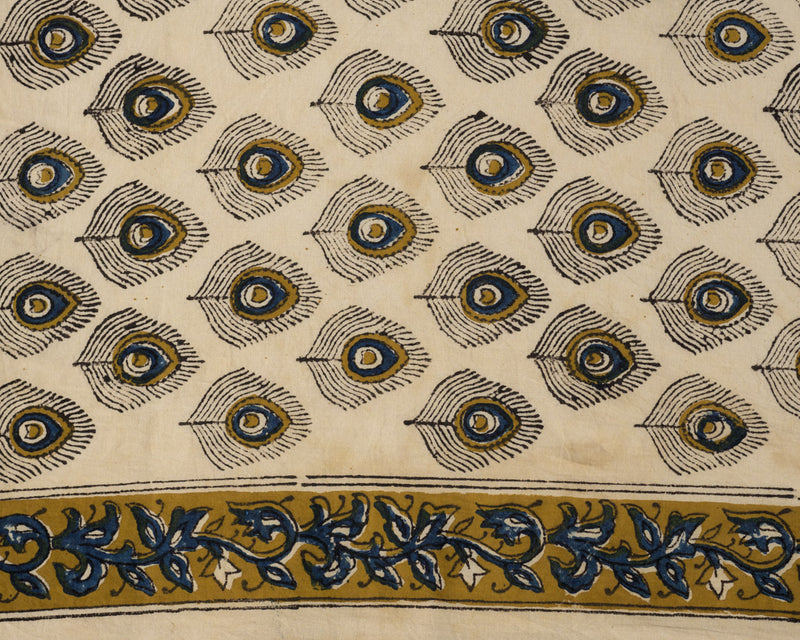 Cotton Unstitched Suit Kota Doria Dupatta Beige Black Morpankh Bagru Print 2 (6721582923875)
