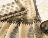 Cotton Unstitched Suit Kota Doria Dupatta Beige Black Morpankh Bagru Print (6721582923875)