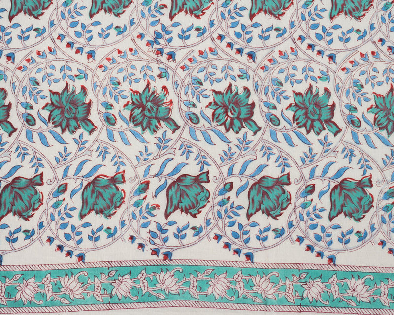Cotton Unstitched Suit Kota Doria Dupatta Blue Turquoise Jaal Block Print 1 (6721583087715)