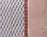 Cotton Unstitched Suit Kota Doria Dupatta Orange Green Booti Block Print 2 (6741645230179)