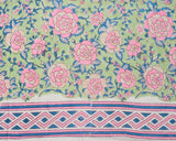 Cotton Unstitched Suit Kota Doria Dupatta Green Pink Rose Jaal Block Print 1 (6721583612003)