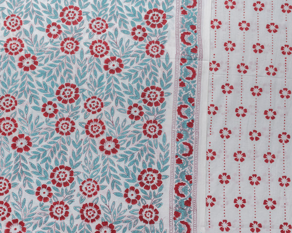 Cotton Unstitched Suit Kota Doria Dupatta Light Green Red Floral Block Print 1 (6741645361251)