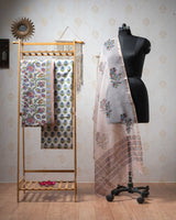 Cotton Unstitched Suit Kota Doria Dupatta Blue Green Jaal Block Print (6752927514723)