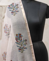 Cotton Unstitched Suit Kota Doria Dupatta Blue Green Jaal Block Print 2 (6752927514723)
