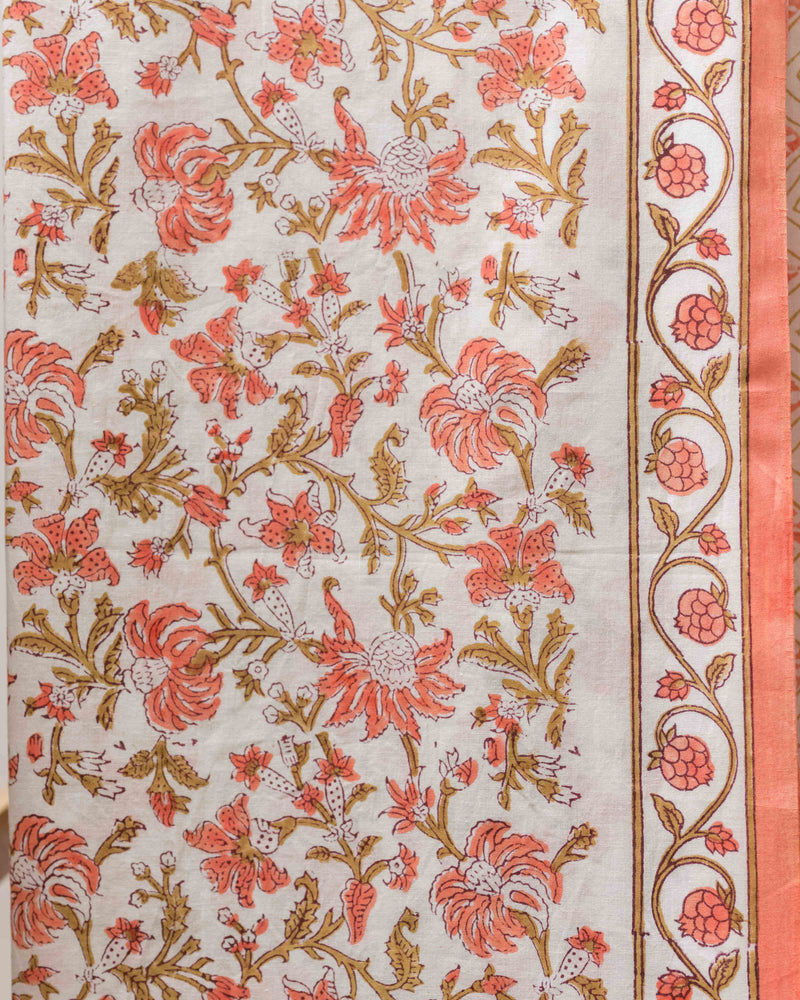 Cotton Unstitched Suit Kota Doria Dupatta Orange Green Jaal Block Print 3 (6752927776867)