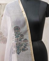 Cotton Unstitched Suit Kota Doria Dupatta Light Brown Booti Block Print 2 (6752927809635)