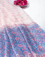 Cotton Unstitched Suit Kota Doria Dupatta Blue Pink Jaal Block Print (6768892444771)