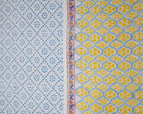 Cotton Unstitched Suit Kota Doria Dupatta Yellow Blue Jaali Block Print (6768892510307)