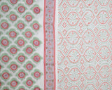 Cotton Unstitched Suit Kota Doria Dupatta Green Peach Floral Block Print (6768892608611)