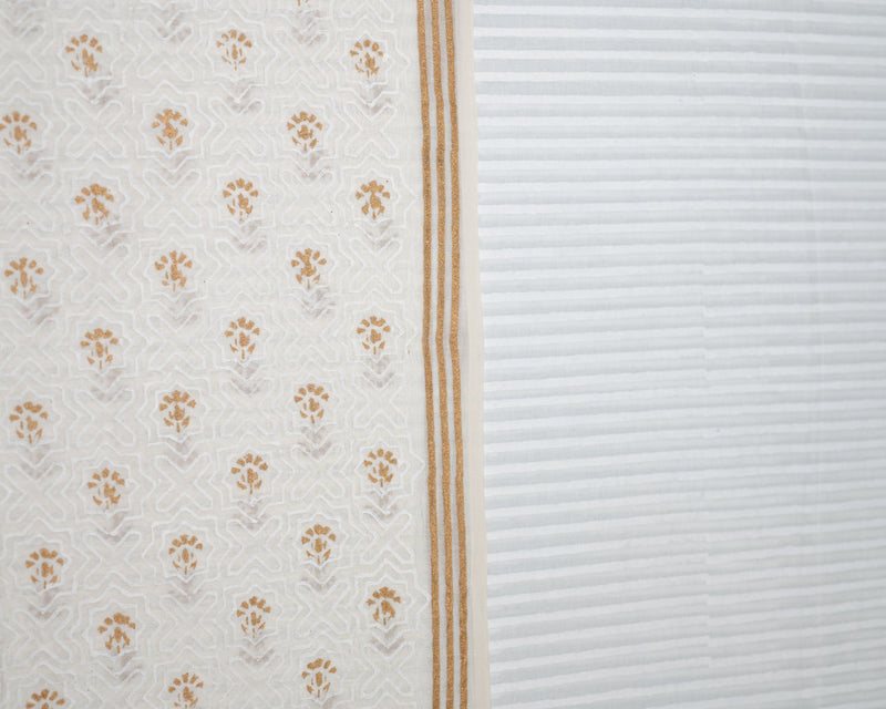 Chanderi Unstitched Suit White Gold Booti Block Print (6768897851491)