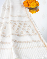 Chanderi Unstitched Suit White Gold Booti Block Print (6768897851491)