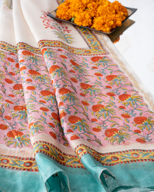 Chanderi Unstitched Suit Red Green Leheriya Block Print 1 (6800594534499)