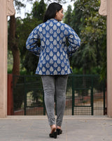 Cotton Full Sleeves Quilted Jacket Indigo Leaf Block Print 1 (6670640349283)