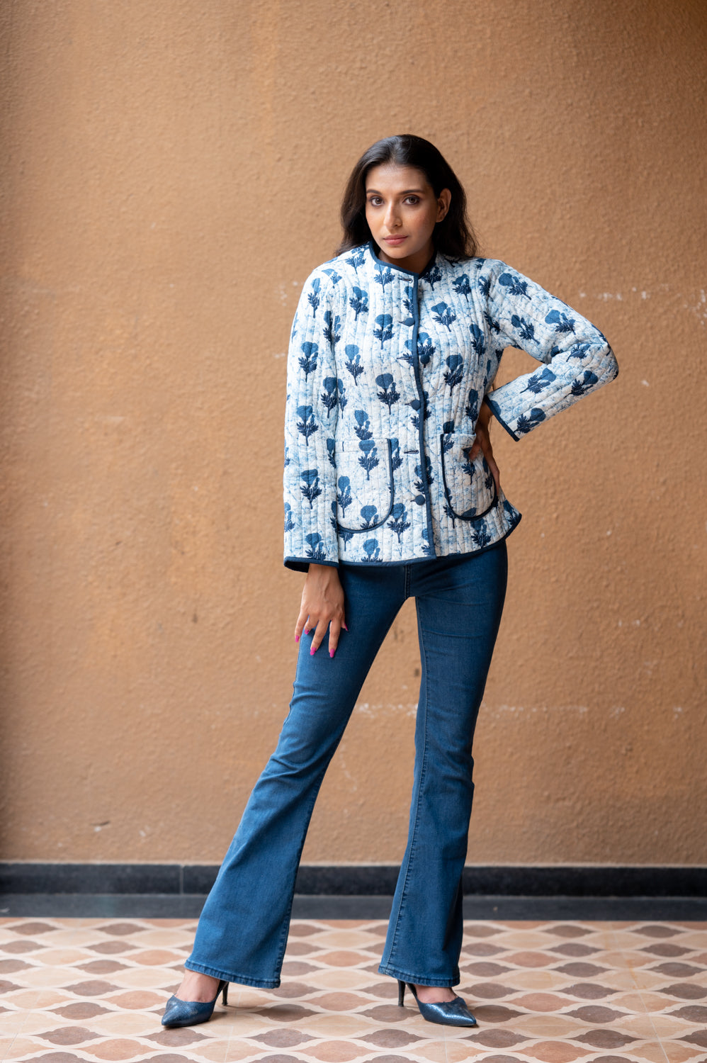 Indigo Quilted Short Full Sleeve Jacket (6840075616355)