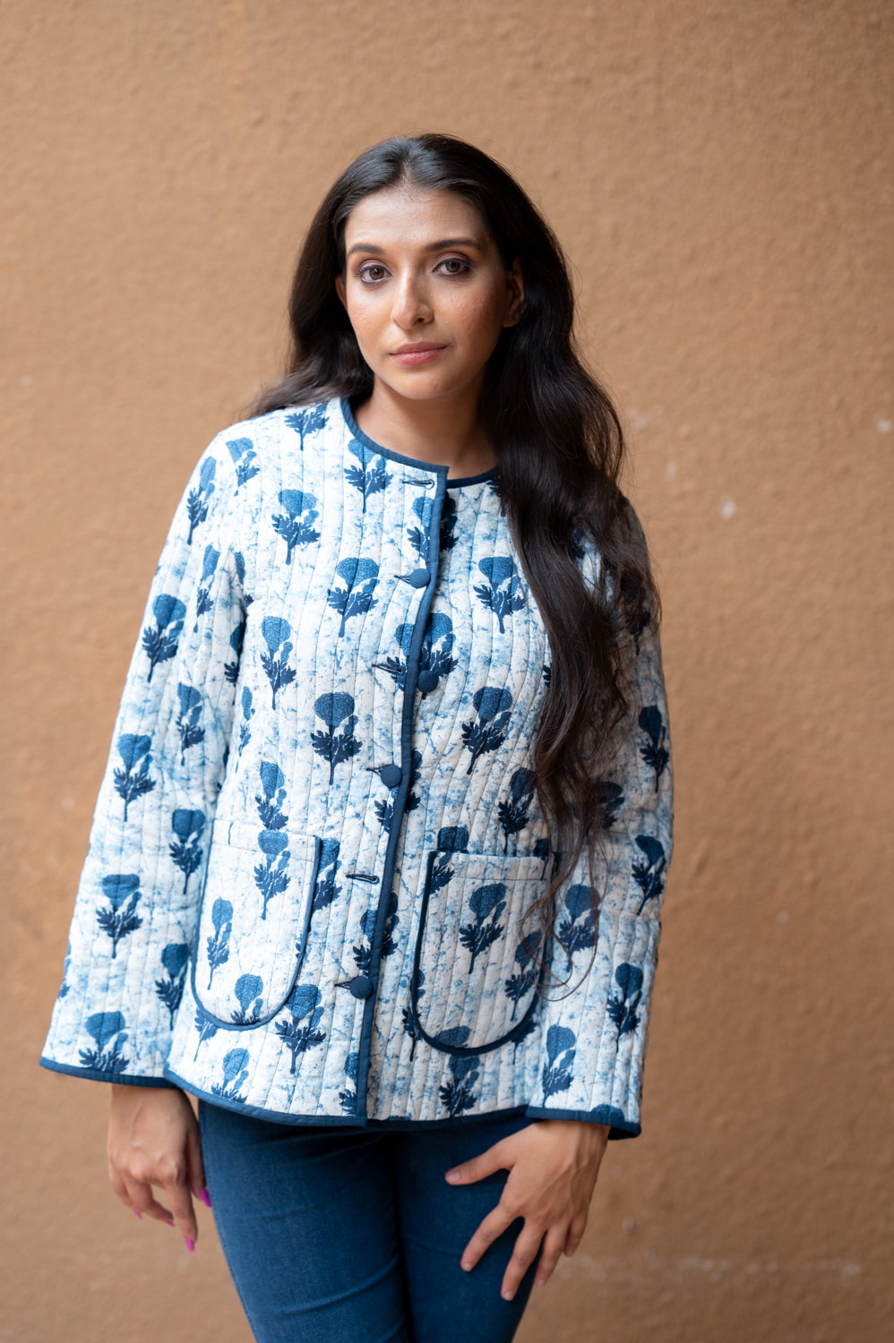 Indigo Quilted Short Full Sleeve Jacket (6840075616355)