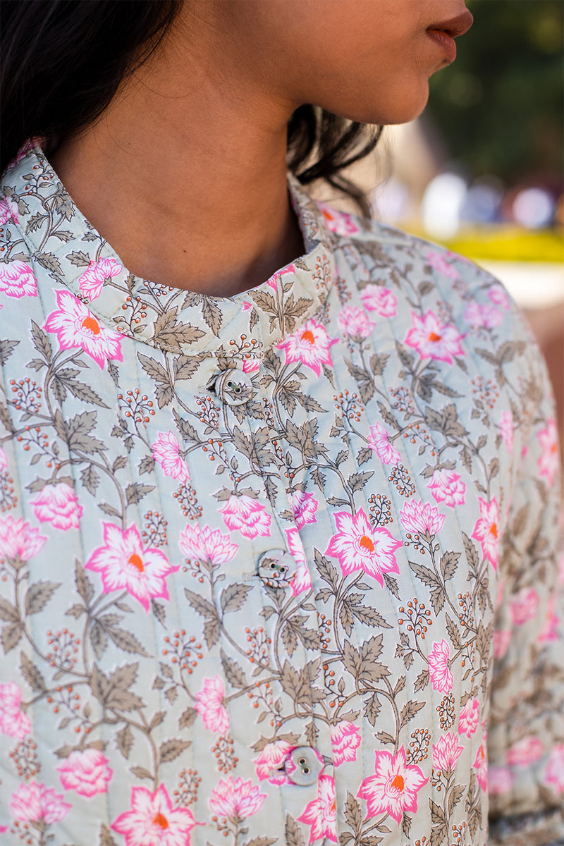Cotton Reversible Quilted Jacket | Pink & Green