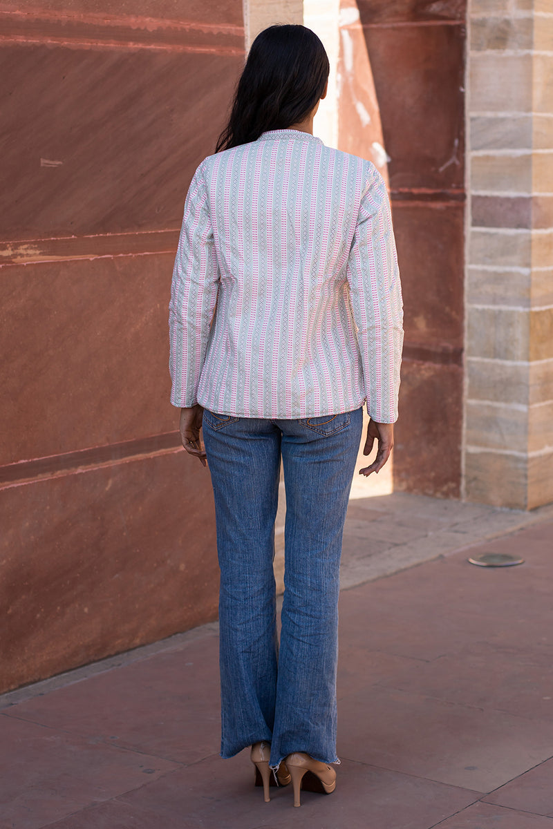 Cotton Reversible Quilted Jacket | Pink & Green