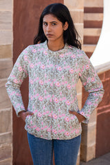 Cotton Reversible Quilted Jacket | Pink & Green