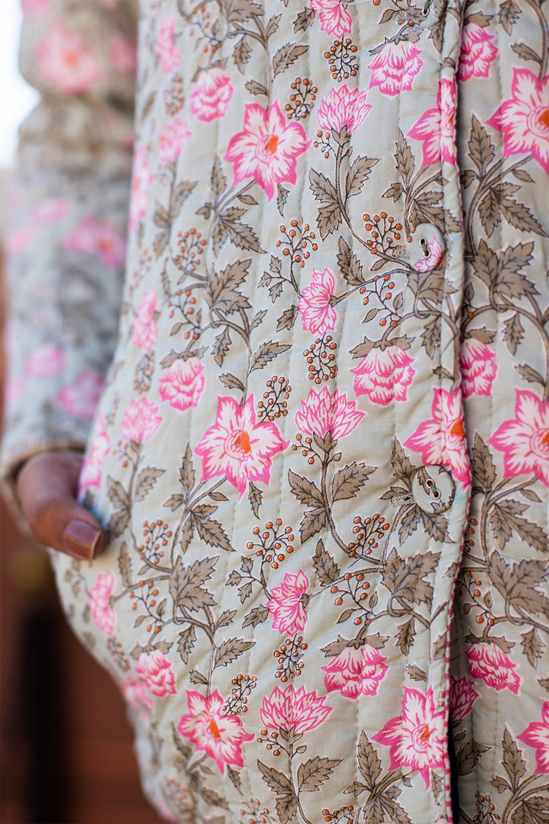 Cotton Reversible Quilted Jacket | Pink & Green