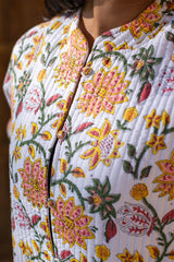 Cotton Long Floral Jaal Quilted Jacket