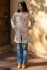 Cotton Long Floral Jaal Quilted Jacket