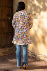 Cotton Long Floral Jaal Quilted Jacket