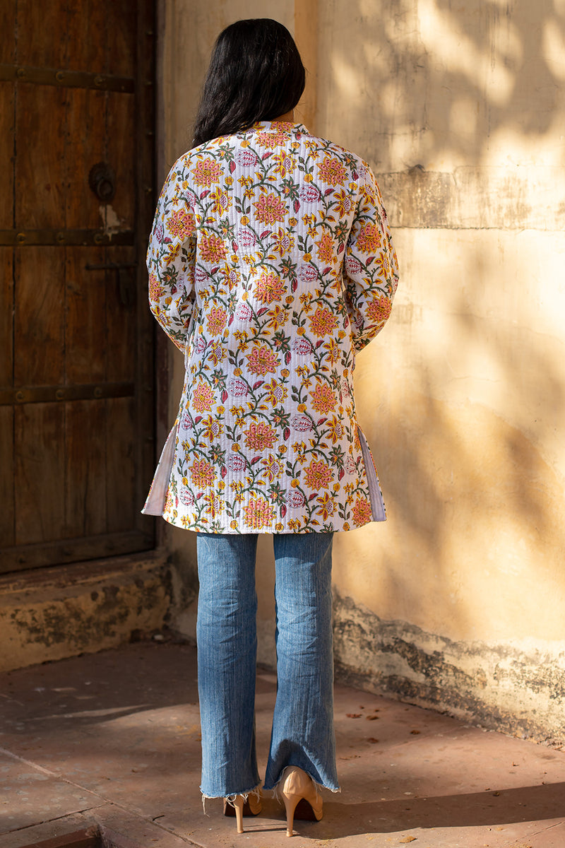 Cotton Long Floral Jaal Quilted Jacket