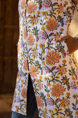 Cotton Long Floral Jaal Quilted Jacket