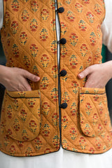 Women Half-sleeves Buti-print Quilted Short Jacket (6849074856035)