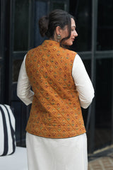 Women Half-sleeves Buti-print Quilted Short Jacket (6849074856035)