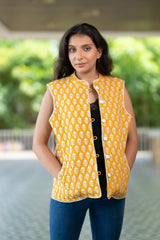 Mustard Quilted Short Sleeveless Jacket (6840076140643)