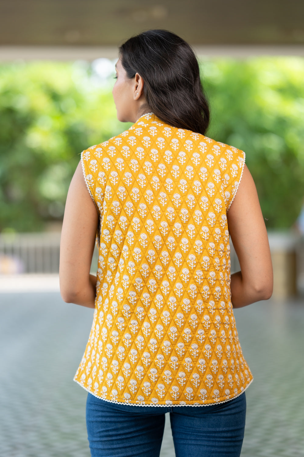 Mustard Quilted Short Sleeveless Jacket (6840076140643)