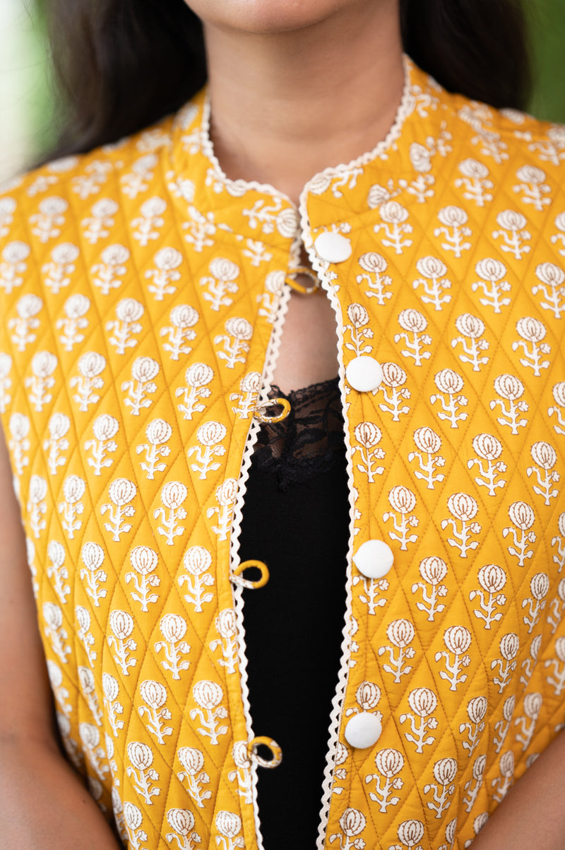 Mustard Quilted Short Sleeveless Jacket (6840076140643)