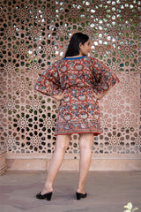 Cotton Short Kaftan Beige Red Floral Bagru Block Print 1 (6668722733155)