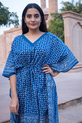 Cotton Short Kaftan Blue Jaali Dabu Block Print 2 (6668722929763)