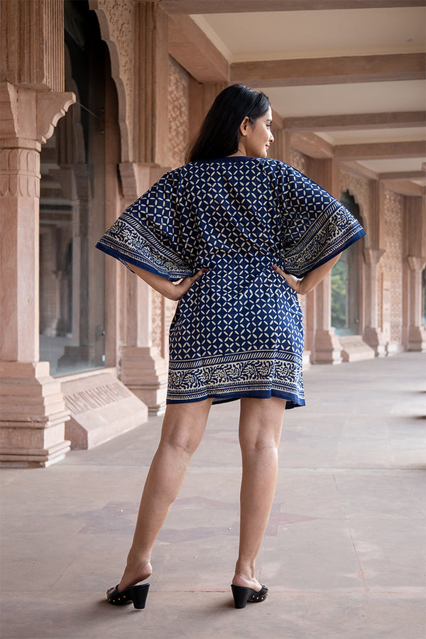 Cotton Short Kaftan Indigo Jaali Dabu Block Print 1 (6668722962531)