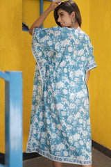 Cotton Ankle Kaftan Light Blue Baagh Block Print 2 (6668723093603)