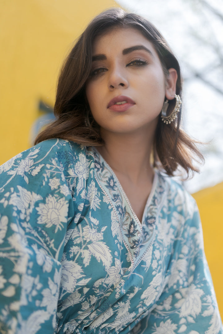 Cotton Ankle Kaftan Light Blue Baagh Block Print 3 (6668723093603)