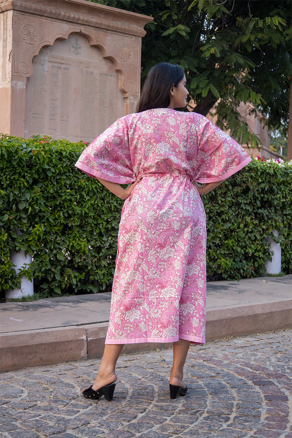 Cotton Ankle Kaftan Pink Baagh Block Print 1 (6668723126371)