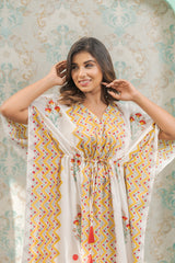 Cotton Long Kaftan Mustard Red Leheriya Block Print 2 (6735461777507)