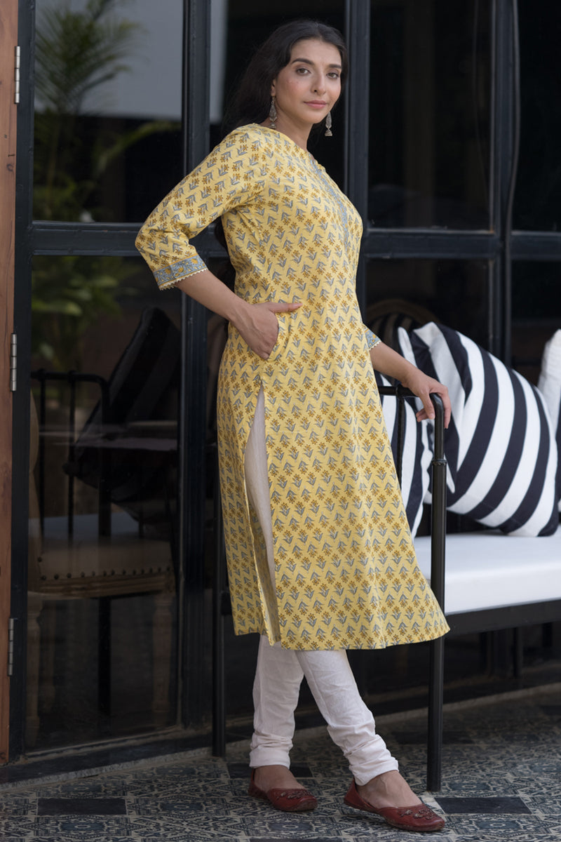 Yellow Buti Cotton Kurta (6846743052387)