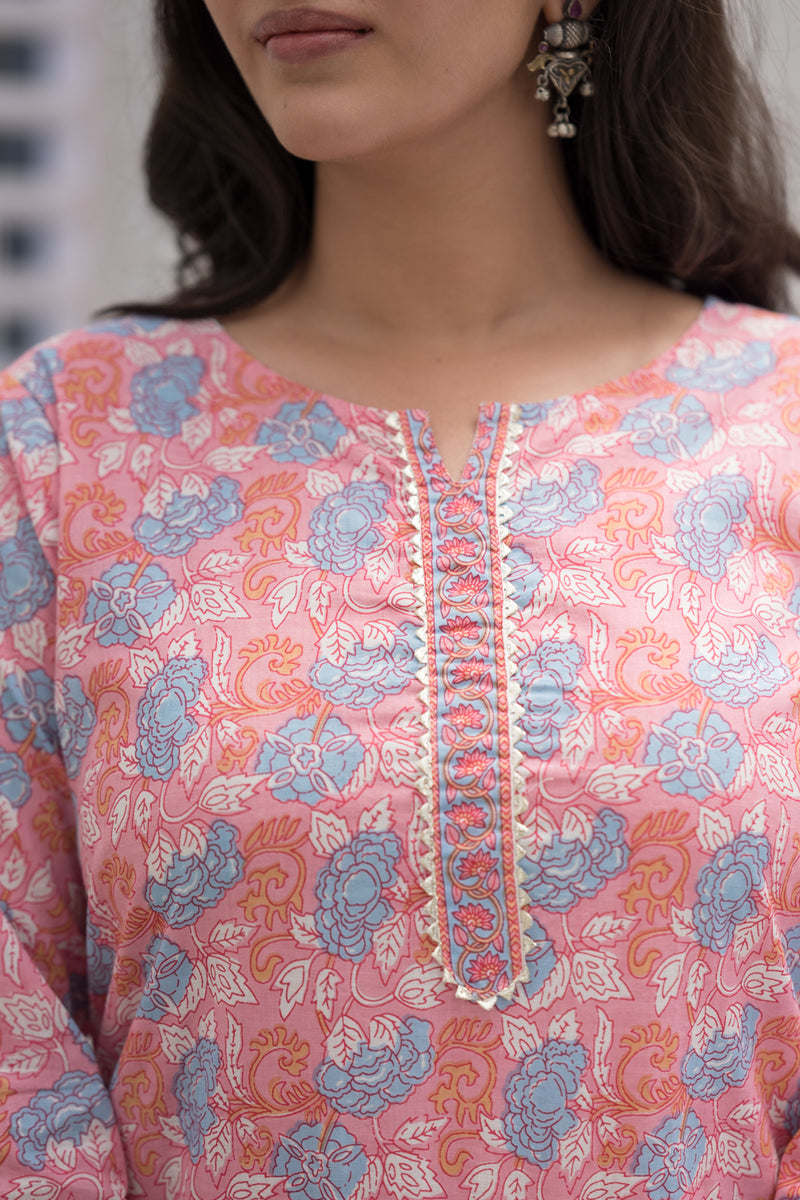 Pink Floral Cotton Kurta 1 (6846742757475)