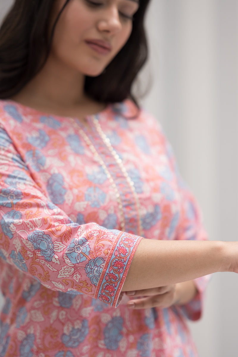 Pink Floral Cotton Kurta 4 (6846742757475)