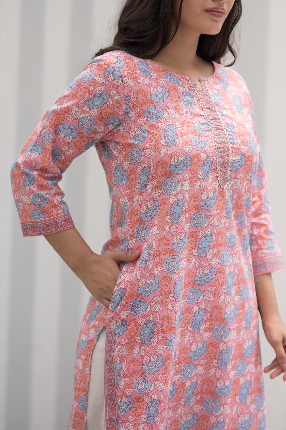 Pink Floral Cotton Kurta 3 (6846742757475)