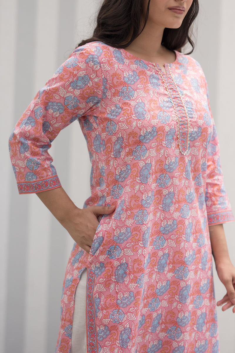 Pink Floral Cotton Kurta 3 (6846742757475)